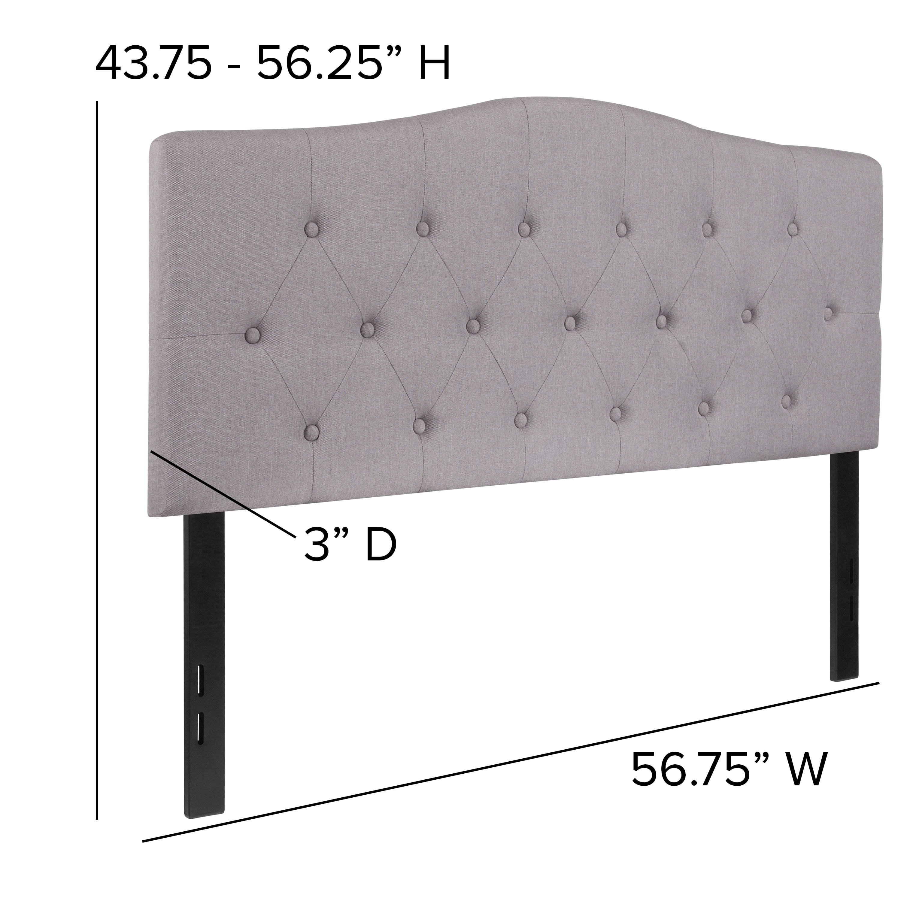 Emma + Oliver Arched Button Tufted Full Size Headboard in Light Gray Fabric