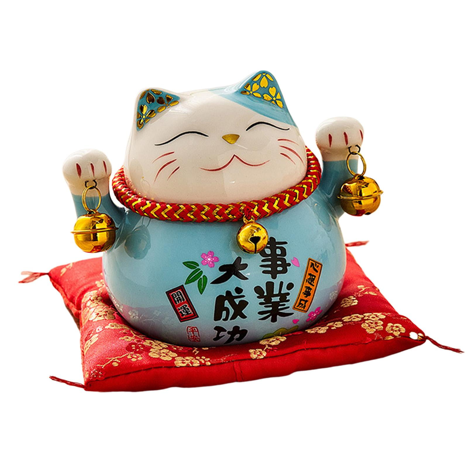 US Kawaii Cute Lucky Cat Ceramic Figurine Car Decor Swing Bobble head Porcelain 