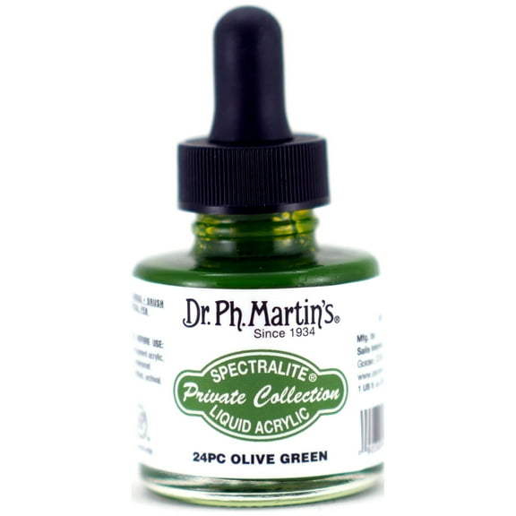 Dr. Ph. Martin's® Spectralite Private Collection Liquid Acrylics (24PC) Arcylic Paint Bottle, 1.0 US fl oz, Olive Green, 1 Bottle