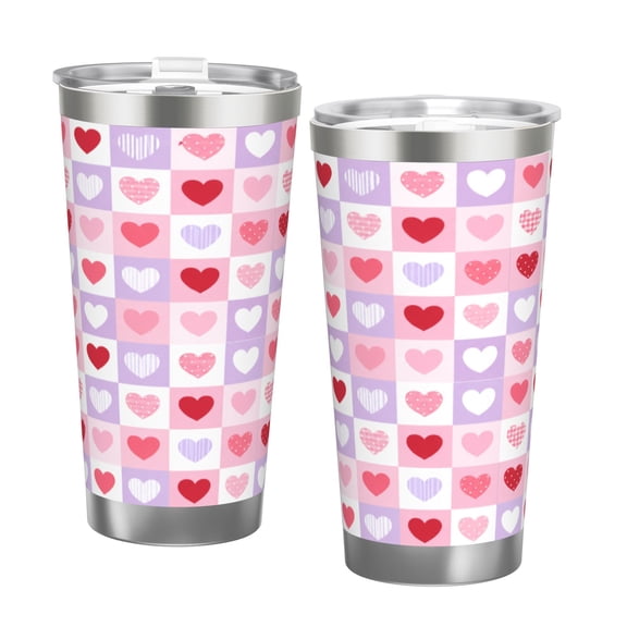 20oz Heart Pattern Tumbler Insulated Car Cup Pink Valentine Travel Coffee Cup Gift with Double Silver Rim