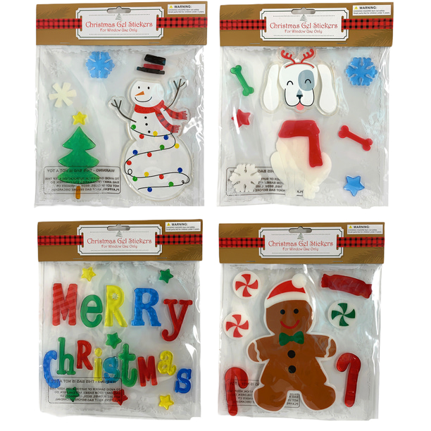 4Pack Gel Window Clings Christmas Winter Set Classic Window Stickers