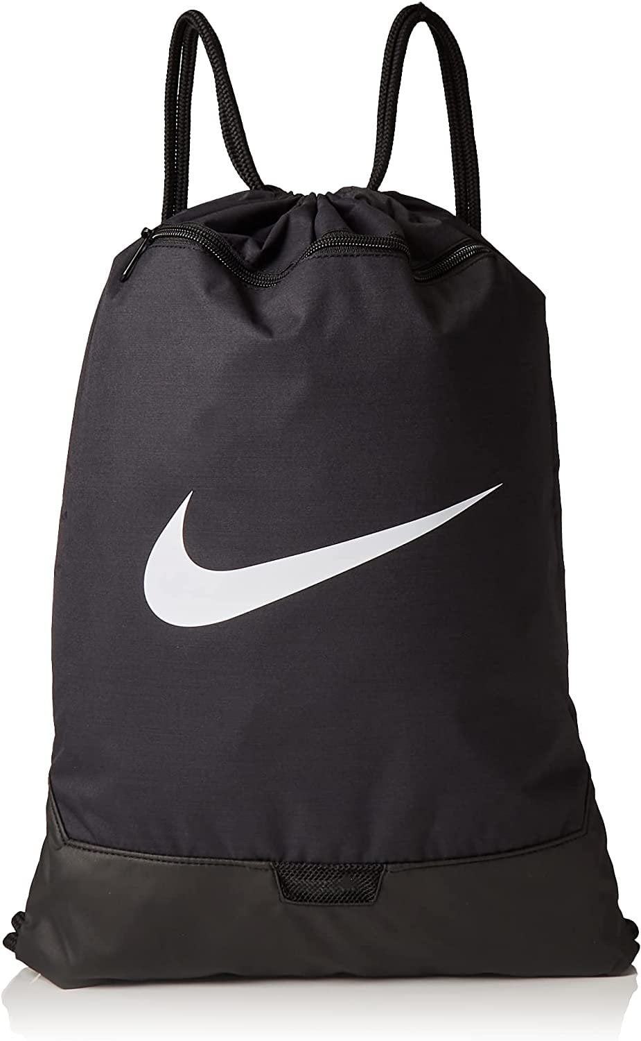 Nike Brasilia Training Gymsack, Drawstring Backpack with Zipper Pocket and Bottom, Black/Black/White - Walmart.com