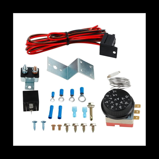 12V Electric Radiator Fan Thermostat Controller Kit Cooling Fan Wiring Relay Wire Kit for Car Truck,1x Radiator Fan Thermostat Control Relay Wire Kit,Black