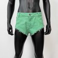 thumbnail image 5 of hlysgo Women Low Rise Jean Shorts Denim Booty Shorts Mini Cheeky Jeans Slim Fit Hot Outfits Rave Concer Short with Pockets Green,2xL, 5 of 6