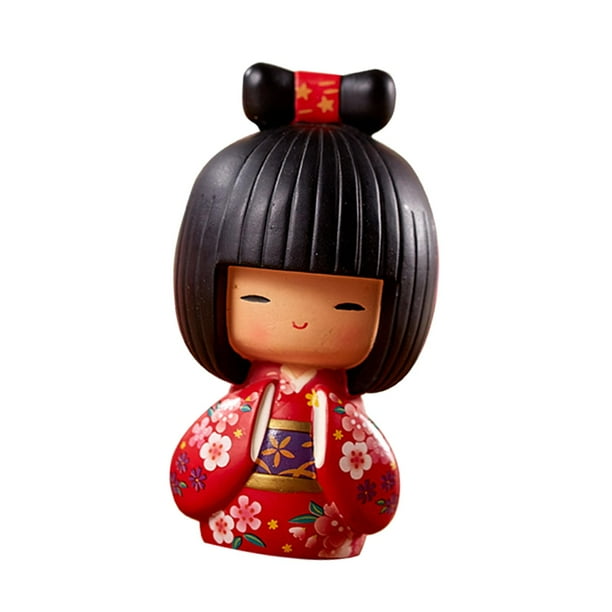 Muñeca Kokeshi Kimono Niñas Escultura Tradicional Hermoso Color Miniatura Asiática rojo