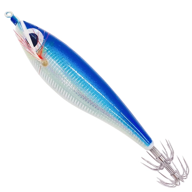 Señuelo de pesca de camarón luminoso, anzuelo de calamar, cebo de sepia, aparejos de mar (azul)
