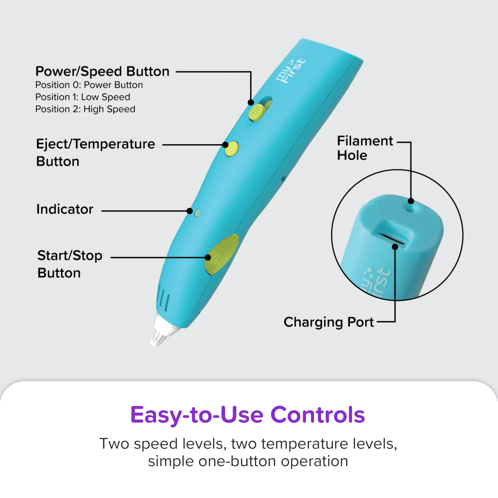 myFirst 3dPen Make Creator Kit, 3D Printing Pen for Kids with 51 PCL Filament Rolls & 15 Templates, Blue