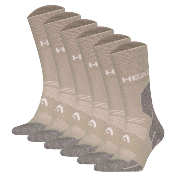 HEAD Calcetines de senderismo unisex, pack de 6 - Hiking All Climates Crew, calcetines deportivos, logo Taupe 35-38