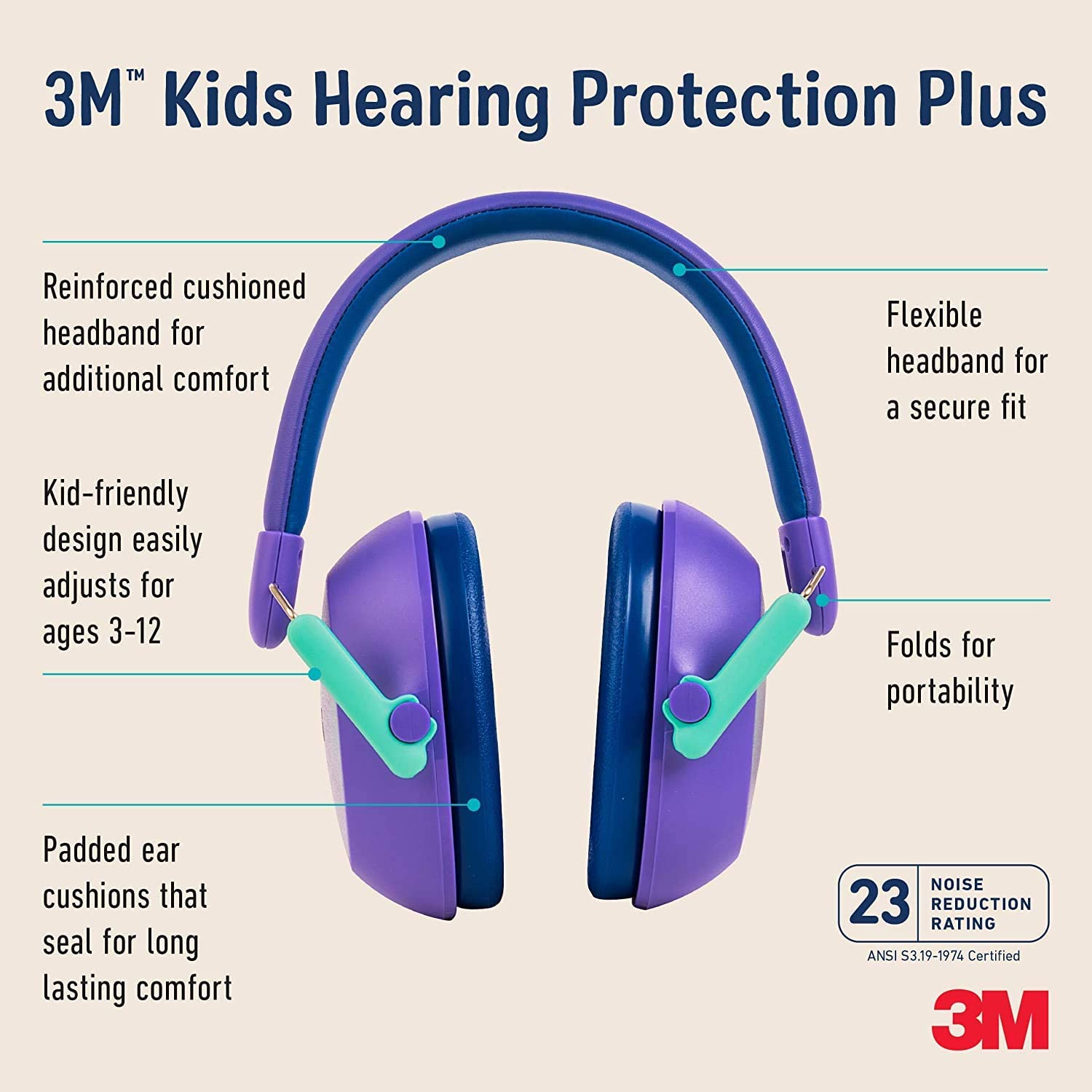 3M WorkTunes Connect Hearing Protection ＆ 3M Kids Hearing Protection Plus,  Purple 通販