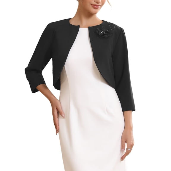 INSPIRE CHIC Women's Formal Bolero for Evening Dresses Half Sleeves Open Front Cocktail Shrugs S Black