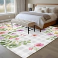 thumbnail image 4 of Large Area Rugs for Living Room Bedroom, Pink Purple Flower 8'x10' Rug Washable Carpet Runner Indoor Outdoor, Spring Country Floral Leaf Grey Plaid Non Slip Floor Mats Rug for Kitchen, Patio, 4 of 8