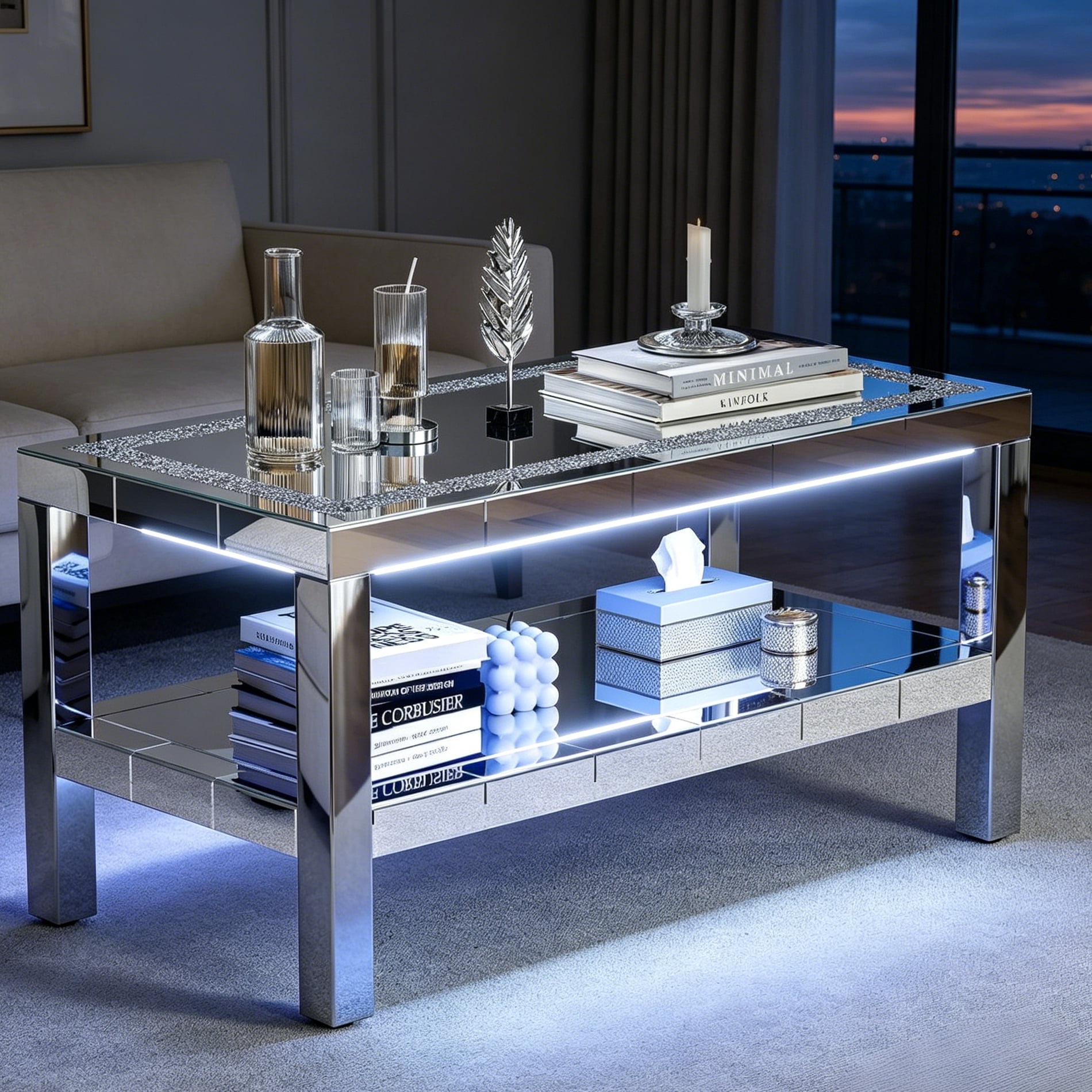 Aviator Coffee Table with Storage Drawers Aluminum Modern Center