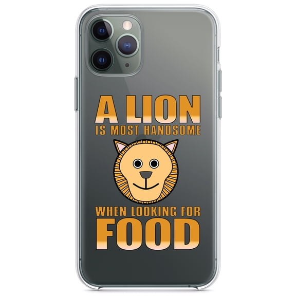 DistinctInk Clear Shockproof Hybrid Case for iPhone 11 Pro MAX (6.5" Screen) - TPU Bumper Acrylic Back Tempered Glass Screen Protector - Lion is Most Handsome When Looking for Food