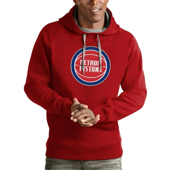 Men's Antigua Red Detroit Pistons Team Logo Victory Pullover Hoodie