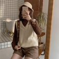 thumbnail image 4 of Women V-Neck Knit Sweater Vest Solid Color Style Sleeveless Crop Knit Vest, 4 of 5