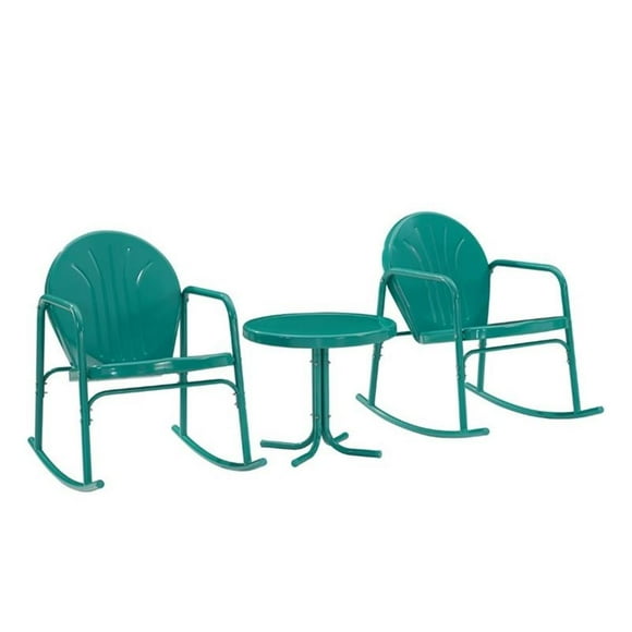 Crosley Furniture Griffith Ensemble de 3 Pcs de Fauteuils Berçants d'Extérieur en Métal, Turquoise
