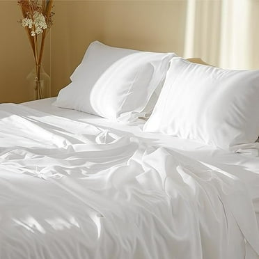 Queen Sheet Set - 100% Cotton Bed Set for Queen Size Bed, Breathable & Crirsp Soft White Sheets, Deep Pocket Up to 16 Inches, Bedding Bedsheets & Pillowcases