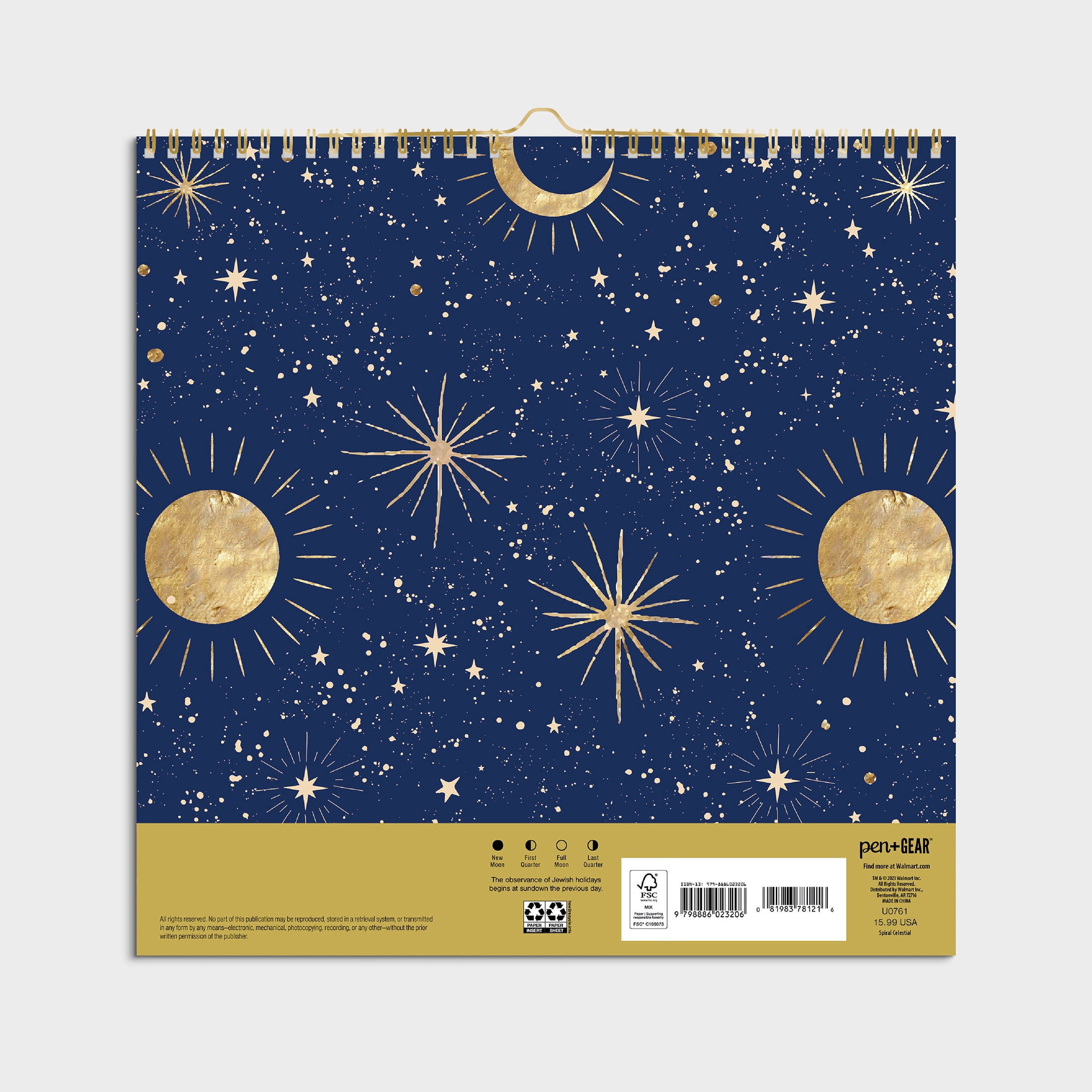 2024- 12 Month Calendar-Celestial Border-12x12 Spiral bound -by Pen + Gear