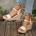 thumbnail image 3 of Rokment Womens Platform Wedges Dressy Shoes for Ladies with Glitter Rhinestones Charms Trendy Casual Suede Open Toe Chunky High Heels Summer Dress Pumps Beige Size 6.5, 3 of 6