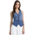 thumbnail image 1 of Chalecos de mezclilla sin mangas para mujeres INSPIRE CHIC, chaquetas de jean casuales, desgastadas, azul oscuro, XL, 1 of 6