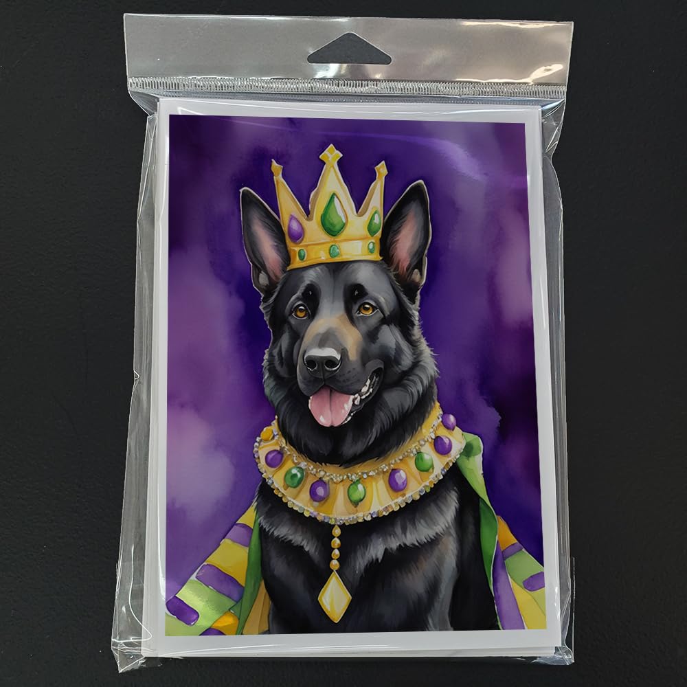 Black German Shepherd King of Mardi Gras Greeting Cards Pack of 8 7 in x 5 in