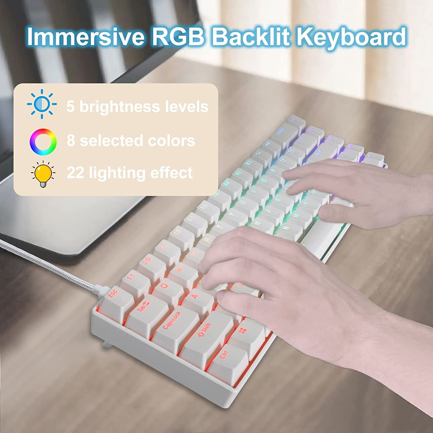  NACODEX Mini 60% Mechanical Gaming Keyboard - PBT Pudding  Keycap Bluetooth 5.0 Rainbow Keyboard - 1000mAh Ultra-Compact Keyboard for  Win/Mac/PC Gamer (Blue Switch Black) : Video Games