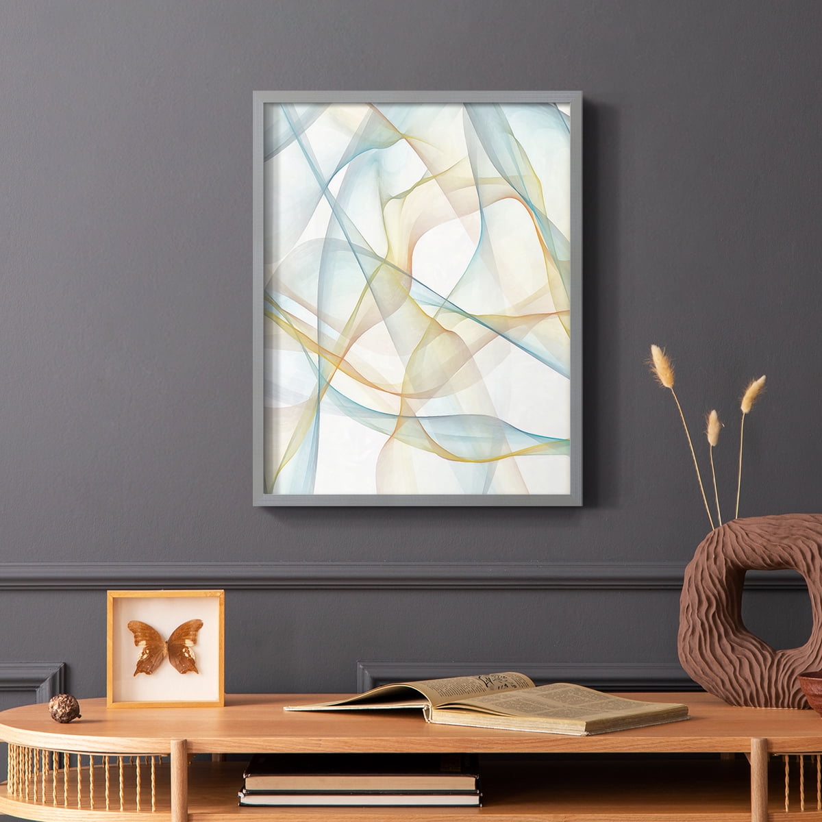 Curves and Waves III Framed Print in Gray Solid Wood Framed Print No Nail Hanging