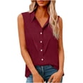 thumbnail image 3 of Women's Imitation Linen Lapel Sleeveless Blouse Tunic Tank Top Loose Fit Button Down Breathable Summer Beach Vacation Casual Fashion | CSEONE,Red XL, 3 of 9