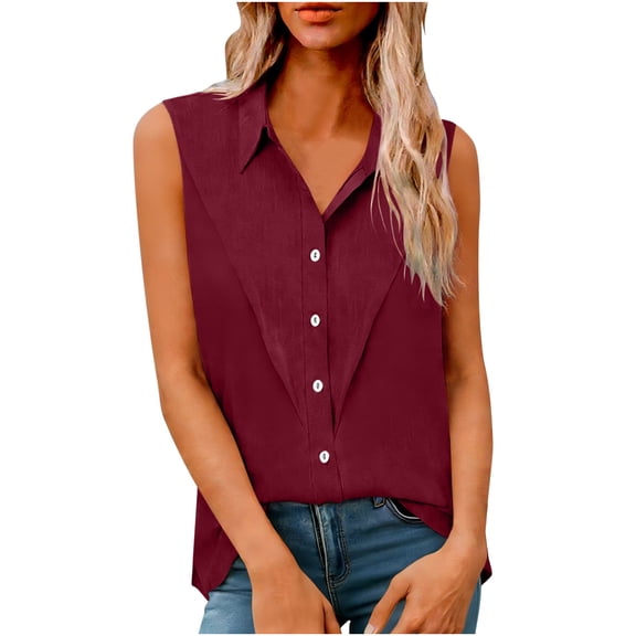 Womens Cotton Linen Dressy Blouses, Sleeveless Shirts for Women Summer Casual Lightweight Lapel Button Down Tank Tops Plus Size