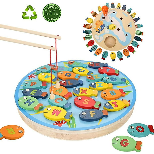 Yeegool 30 Pcs 2 In 1 Wooden Magnetic Fishing Game Letter Montessori Games Fish Games