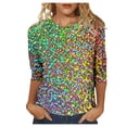 thumbnail image 2 of Huachaog T Shirts for Women V Neck Short Sleeve Glitter Sequin Print Design Daily Wear Regular Tops, 2 of 4