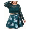 thumbnail image 3 of CITY STUDIO Womens Green Embroidered Glitter Floral Long Sleeve Jewel Neck Cocktail Crop Top Plus 20W, 3 of 4