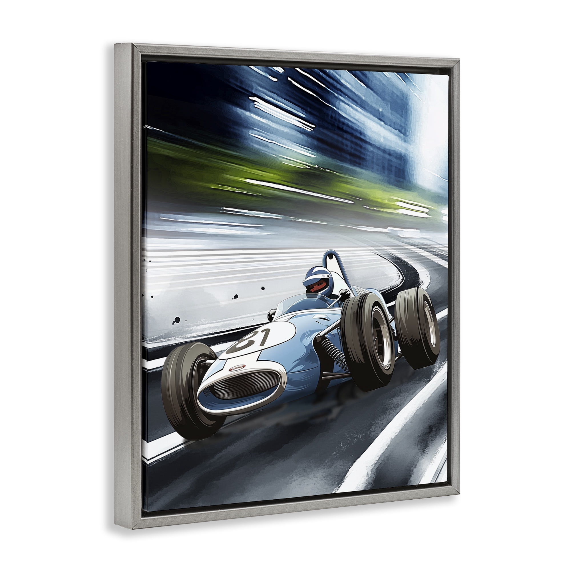 Stupell Industries Speeding Racecar Driver Gray Framed Floater Canvas Wall Art, design by Christine Simpson Art