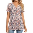 thumbnail image 2 of ClodeEU Women's V-Neck Printed Short Sleeve Shirt with Button ,Casual Trendy Tunic Blouse Pink,Womens Plus M, 2 of 7