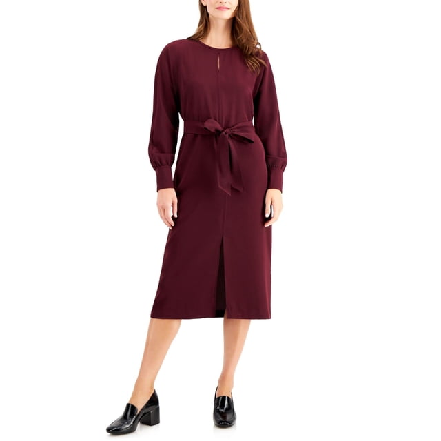 Alfani Robe Shift à Taille Nouée pour Femmes, Rouge, Moyen