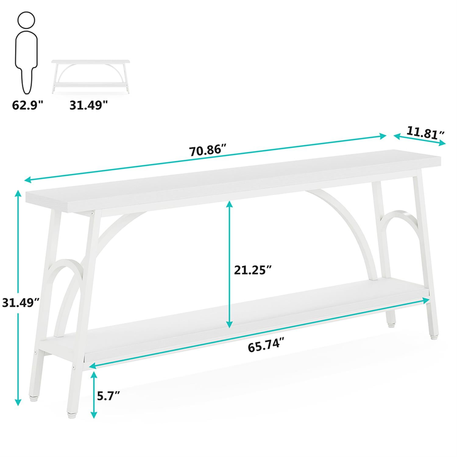 Demi Bonn 2-Tier Console Table, 70.8" Sofa Table Hallway Table with Open Shelves for Hallway, Bedroom, Living Room, White