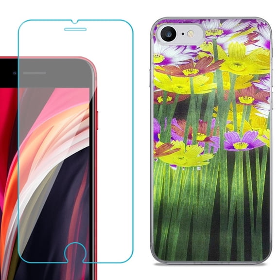 Slim-Fit Fashion Gel Phone Case for iPhone SE 2022, with Tempered Glass Screen Protector, by OneToughShield ® - Dream Flower