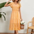 thumbnail image 5 of Wycnly Maxi Dresses for Women Short Sleeve V-Neck Floral Print Summer Long Dress Beach Boho Ruffle Sleeve Flowy Swing A Line Dresses Yellow XXL, 5 of 7