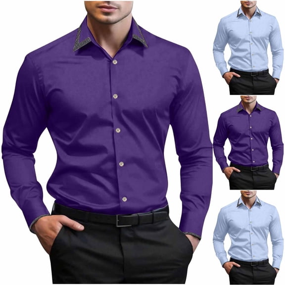 WIZUTIZ Men's Business Shirt Long Sleeve Formal Wear Professional Look Suitable for Office Wear Shirt
