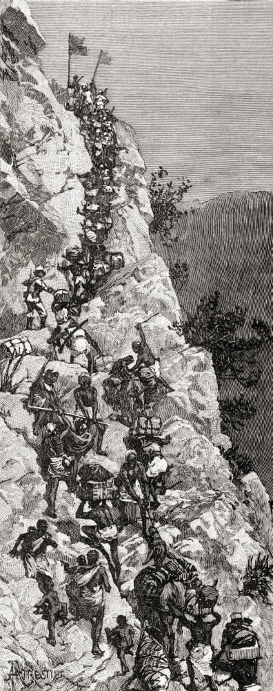 Sir Henry Morton Stanleys Expedition Climbing The Rock In The Valley Of Ankori During His Emin Pasha Relief Expedition In Africa In 1889 From In Darkest Africa By Henry M Stanley Published 1890 Canvas