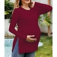 thumbnail image 4 of Olyvenn Women's Maternity Shirts Long Sleeve Split Side Pregnancy Tee Top Tunic Blouse Casual Pregnant Mama Clothes Pullover Wine 12, 4 of 7