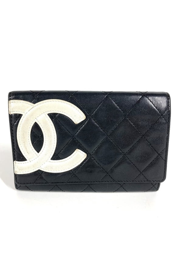 Pre-Owned CHANEL Cambon CC Coco Mark Logo Compact Wallet, Leather, Women's, Black (Good)