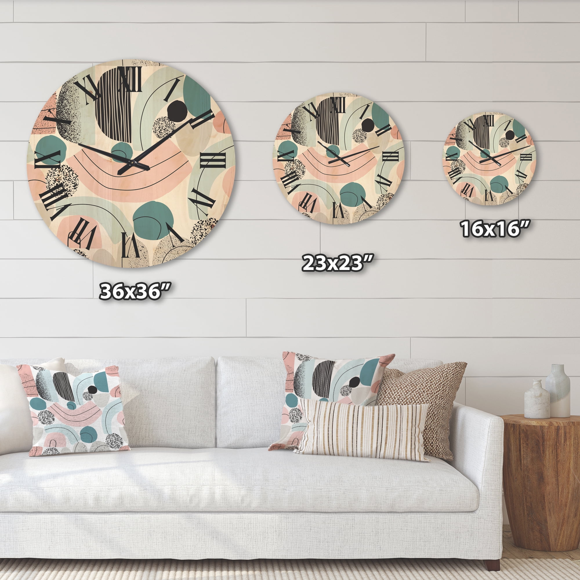 Designart 'Art Collage In Pastel Colors' Modern Wood Wall Clock