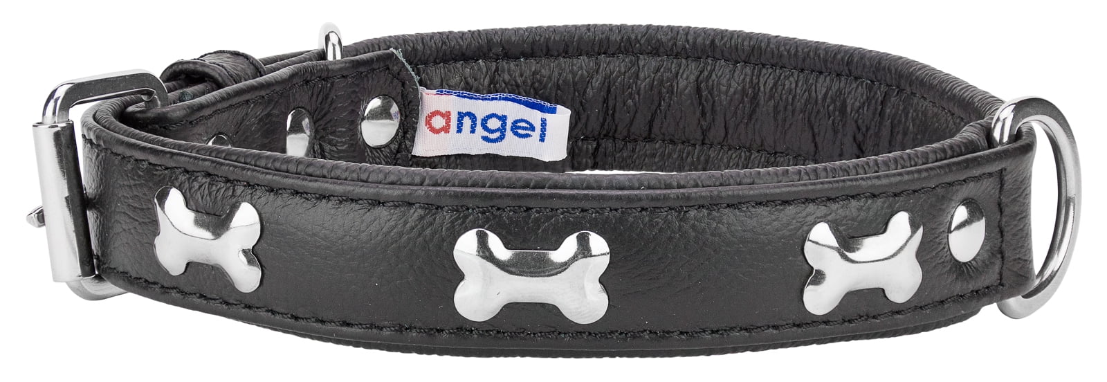 Genuine Leather Bones Studded Dog Collar by Angel Pet. Soft and Durable