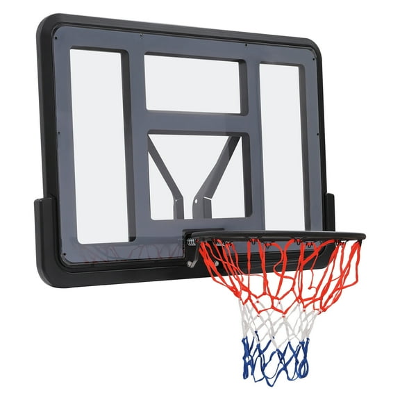 ToppiJoy 44*30in Basketball Backboard and Rim Combo, Wall Mounted Basketball Hoops PET Shatter Proof Backboard and Rim Competition Combo Durable Rim All-Weather Net for Indoor and Outdoor