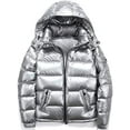thumbnail image 1 of Shiny down jacket men's winter jacket stand collar down jacket with hood，XXL，Silver, 1 of 5