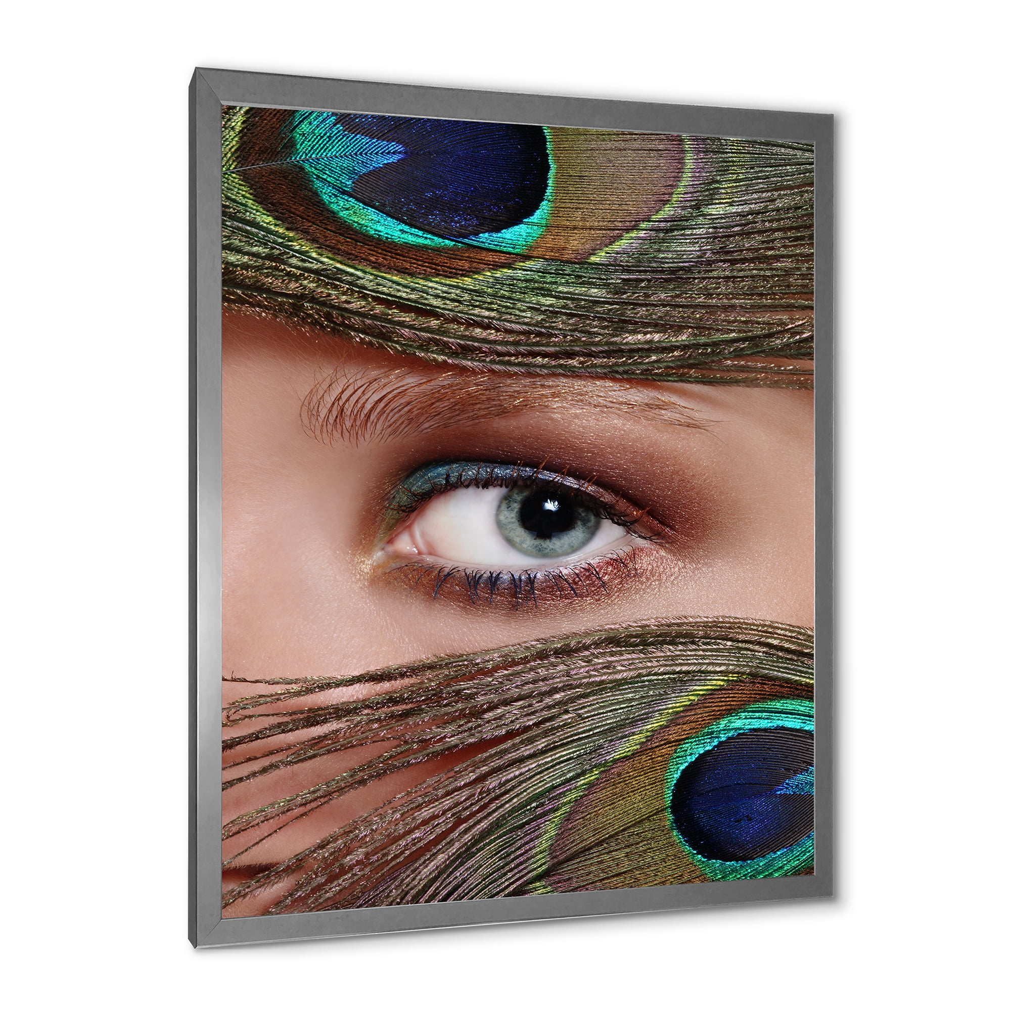 Designart 'Peacock Feathers and Eye' Bohemian & Eclectic Framed Art Print