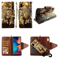 Camo Deer Case for Samsung Galaxy A10e Magnetic Detachable Pu Leather Wallet Cover Flap Closure and Snap-on Book Style Cases Card Holders Wrist Strap 2 in 1 Folio