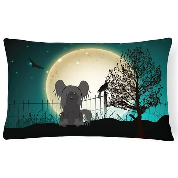 Halloween Scary Chinese Crested Black Canvas Fabric Decorative Pillow