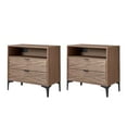 thumbnail image 3 of 2-Drawer Modern End Tables with Rear Charging Station V-shaped Design Matal Legs 2 Pieces for Living Room Walnut, 3 of 5